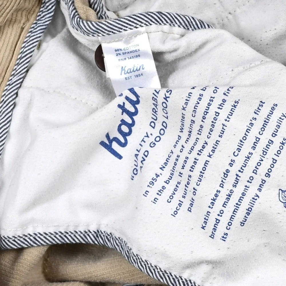Katin Pipeline Corduroy Pants Men's 33 (34x29.5) Beige Stretch‎ Straight Surf